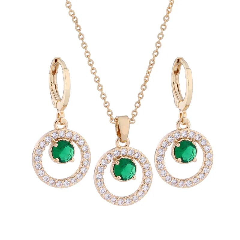 Uus trend 2023 kullavärvi armsad ümmarguste kõrvarõngaste komplektid naistele Roheline tsirkoon Aksessuaarid Igapäevased ehtekomplektid Tüdrukutele Kingitus