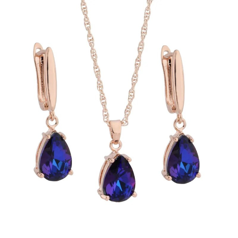 Juvelierizstrādājumu tendences luksusa komplekti, ūdens karājas auskari un kuloni Kaklarotas komplekti krāsaini juvelierizstrādājumu komplekti Modes kāzas 2022