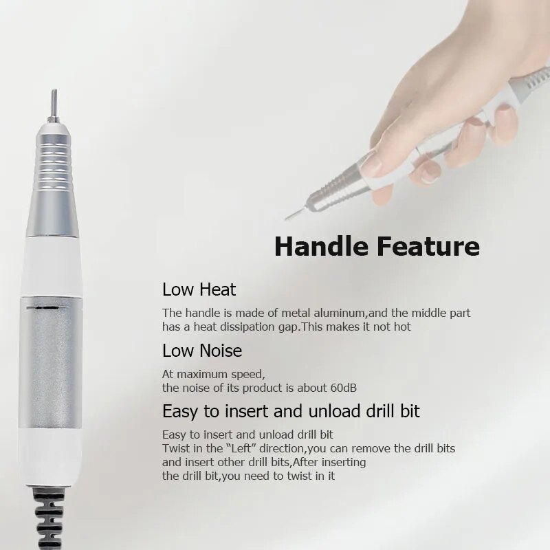 Profesionāla elektriskā nagu urbjmašīna nerūsējošā tērauda roktura manikīra urbjmašīna un aksesuārs 30000RPM nagu keramikas aprīkojuma rīks