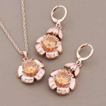 New Trend 585 Rose Gold Χρώμα Κοσμήματα Σετ Σαμπάνια Φυσικό Ζιργκόν Μεγάλο Σκουλαρίκι Υψηλής Ποιότητας Πολυτελή Κομψά Γυναικεία Καθημερινά Κοσμήματα