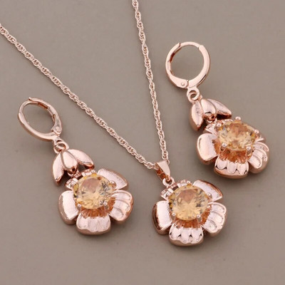 Uus Trend 585 roosikulla värvi ehtekomplektid šampanjast naturaalsest tsirkoonist suur kõrvarõngas Kvaliteetsed luksuslikud elegantsed naiste igapäevased ehted
