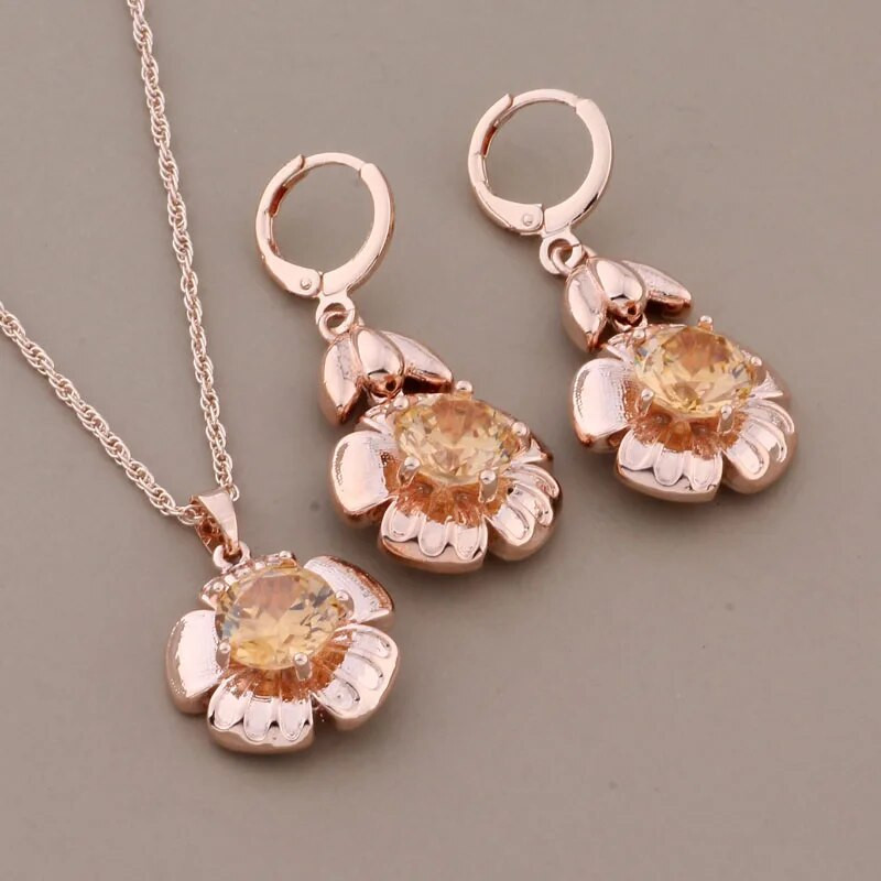 Uus Trend 585 roosikulla värvi ehtekomplektid šampanjast naturaalsest tsirkoonist suur kõrvarõngas Kvaliteetsed luksuslikud elegantsed naiste igapäevased ehted