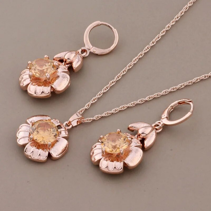 Uus Trend 585 roosikulla värvi ehtekomplektid šampanjast naturaalsest tsirkoonist suur kõrvarõngas Kvaliteetsed luksuslikud elegantsed naiste igapäevased ehted