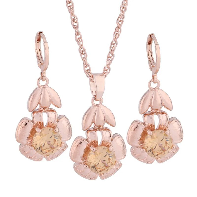 Uus Trend 585 roosikulla värvi ehtekomplektid šampanjast naturaalsest tsirkoonist suur kõrvarõngas Kvaliteetsed luksuslikud elegantsed naiste igapäevased ehted