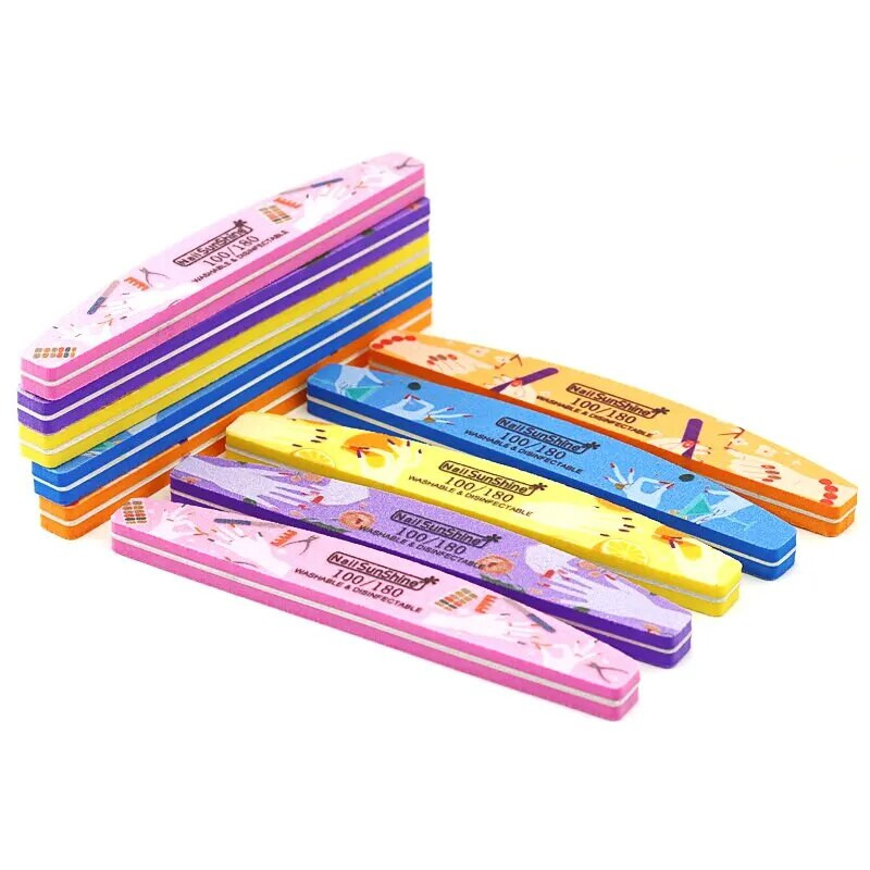 10 vnt Half Moon kempinės nagų dildės 100/180 specialaus dizaino Professionel nagų buferio dildė šlifavimo poliravimo manikiūro buferiai blokas