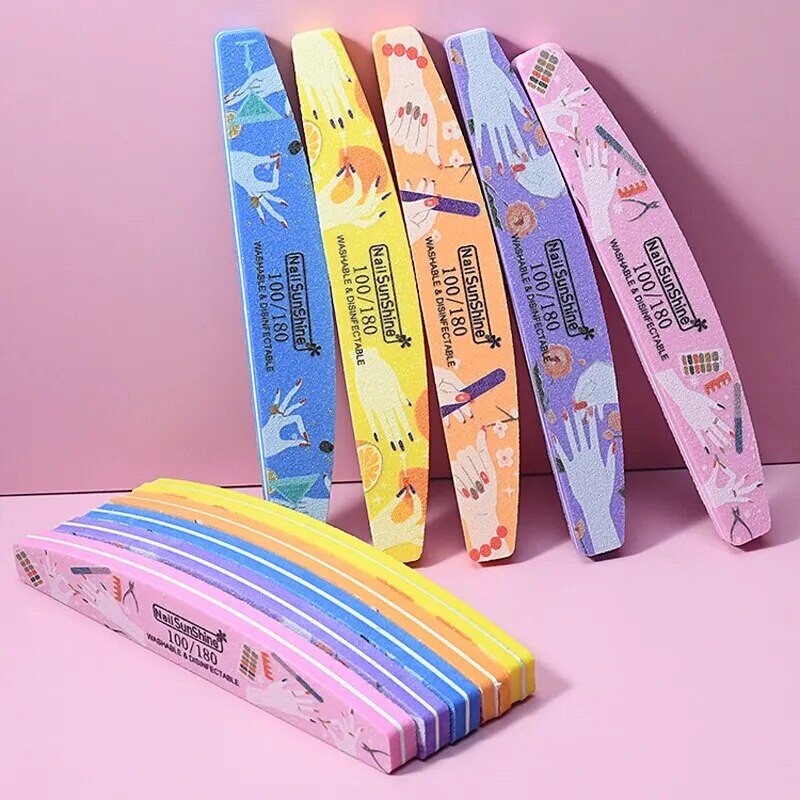 10 vnt Half Moon kempinės nagų dildės 100/180 specialaus dizaino Professionel nagų buferio dildė šlifavimo poliravimo manikiūro buferiai blokas