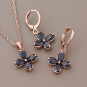 Nauji 585 rožinio aukso spalvos pakabinamų auskarų rinkiniai moterims Madingi juodi natūralaus cirkonio auskarai vakarėlio vestuvinių papuošalų rinkinys