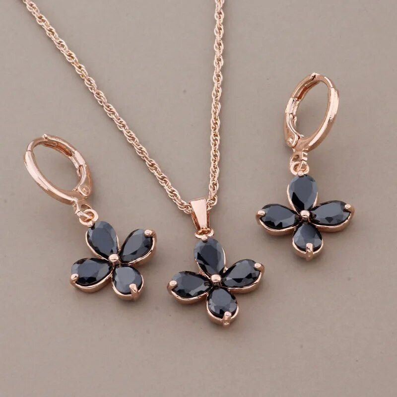 Nauji 585 rožinio aukso spalvos pakabinamų auskarų rinkiniai moterims Madingi juodi natūralaus cirkonio auskarai vakarėlio vestuvinių papuošalų rinkinys