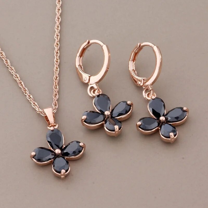 Nauji 585 rožinio aukso spalvos pakabinamų auskarų rinkiniai moterims Madingi juodi natūralaus cirkonio auskarai vakarėlio vestuvinių papuošalų rinkinys