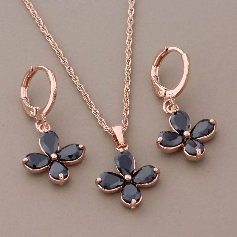 Nauji 585 rožinio aukso spalvos pakabinamų auskarų rinkiniai moterims Madingi juodi natūralaus cirkonio auskarai vakarėlio vestuvinių papuošalų rinkinys