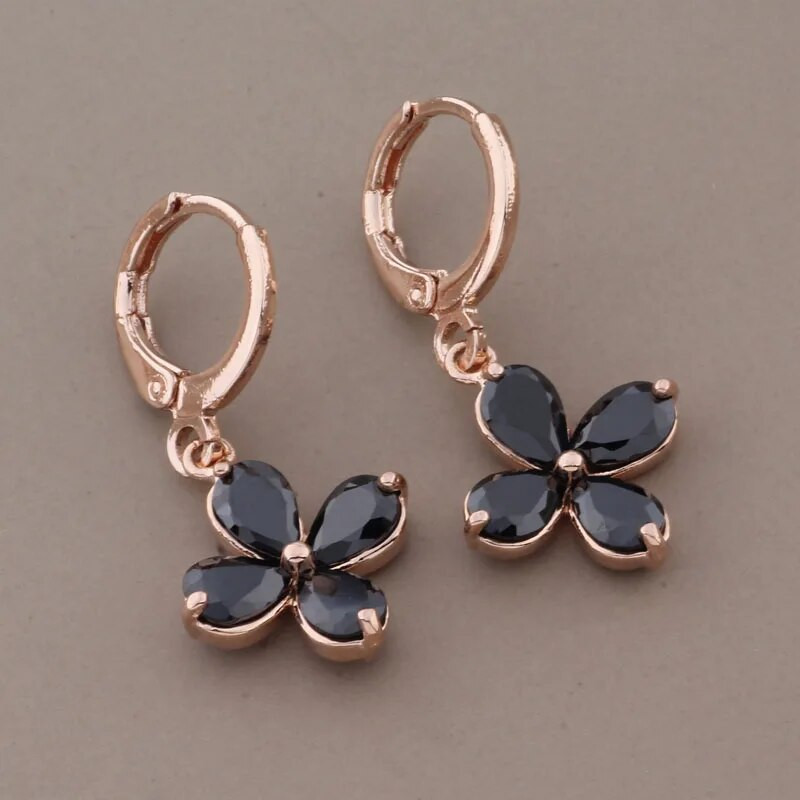 Nauji 585 rožinio aukso spalvos pakabinamų auskarų rinkiniai moterims Madingi juodi natūralaus cirkonio auskarai vakarėlio vestuvinių papuošalų rinkinys