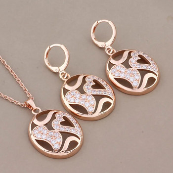 New Fashion 2023 Big Dangle Earrings Set of Jewelry for Women 585 Rose Gold Color Luxury σετ κοσμημάτων από φυσικό ζιργκόν
