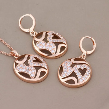 New Fashion 2023 Big Dangle Earrings Set of Jewelry for Women 585 Rose Gold Color Luxury σετ κοσμημάτων από φυσικό ζιργκόν