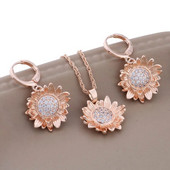 Luksuslikud ehete komplektid Trend Kvaliteetne valge tsirkoon roosikulla värvi lilledega kõrvarõngad naistele Elegantne naiste komplekt