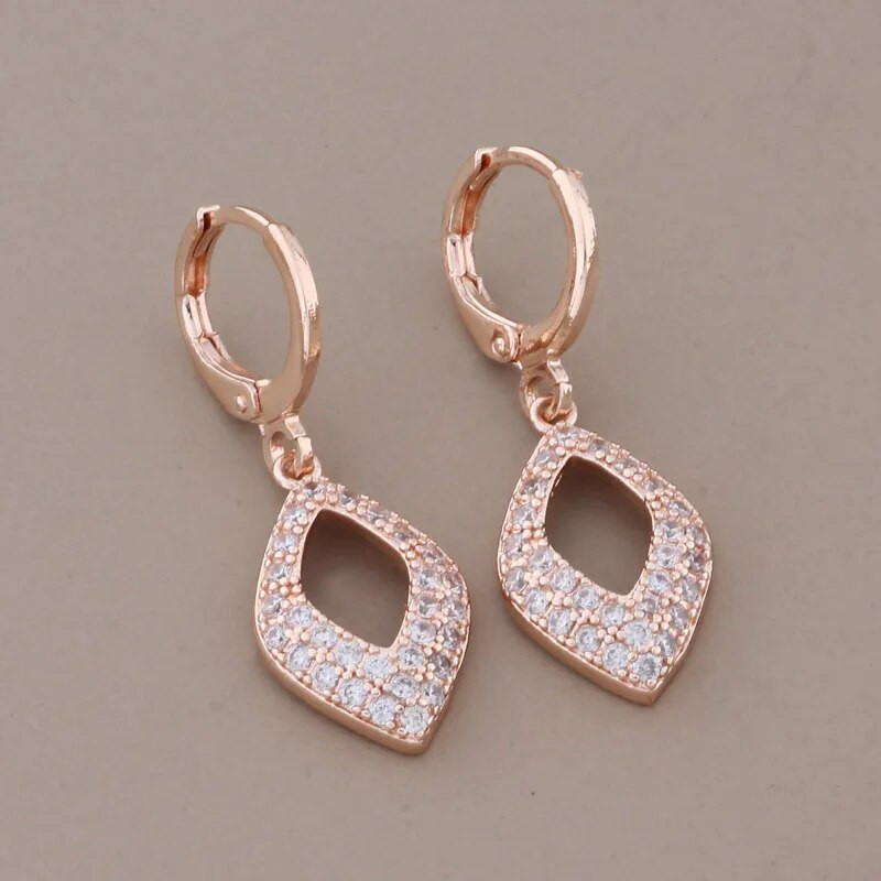 Modes 2023. gada sieviete, neparasti auskari, grezni augstas kvalitātes juvelierizstrādājumu komplekti, 585 rozā zelta krāsa, cirkons, elegants sieviešu komplekts