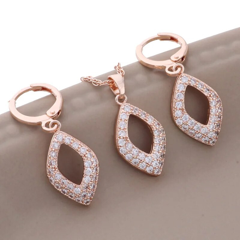 Modes 2023. gada sieviete, neparasti auskari, grezni augstas kvalitātes juvelierizstrādājumu komplekti, 585 rozā zelta krāsa, cirkons, elegants sieviešu komplekts