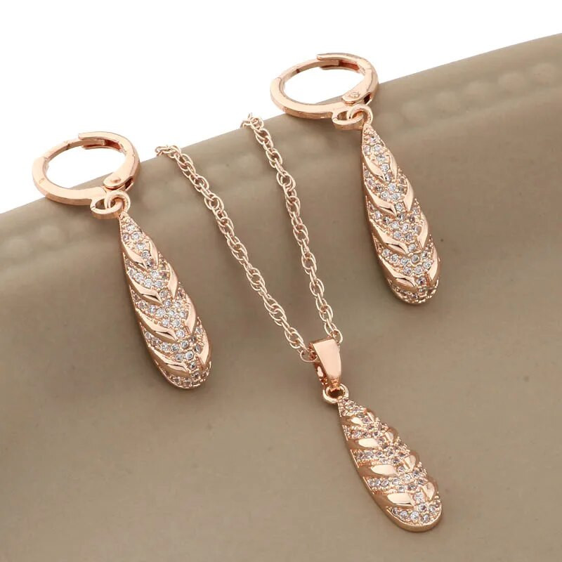 2023 Seturi de bijuterii de înaltă calitate 585 de aur roz Seturi de cercei neobișnuiți cu cercei cu zircon natural complet Bijuterii de nuntă