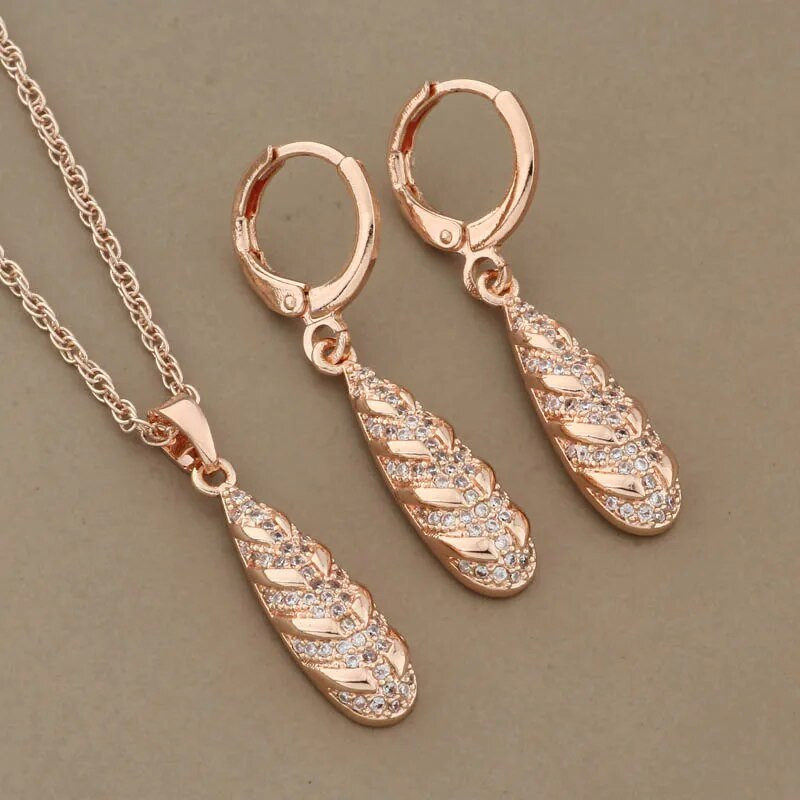 2023 Seturi de bijuterii de înaltă calitate 585 de aur roz Seturi de cercei neobișnuiți cu cercei cu zircon natural complet Bijuterii de nuntă