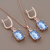 Cercei pătrați cu zircon de lux de înaltă calitate Seturi de bijuterii suspendate pentru femei Seturi de cercei la modă de culoare aur roz 585