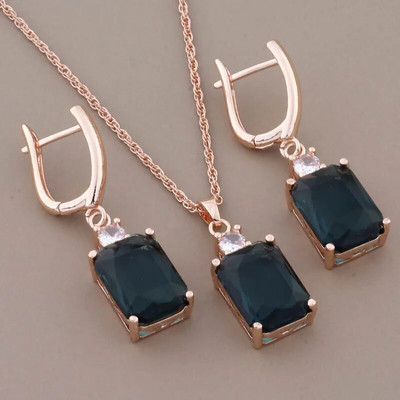 Cercei pătrați cu zircon de lux de înaltă calitate Seturi de bijuterii suspendate pentru femei Seturi de cercei la modă de culoare aur roz 585