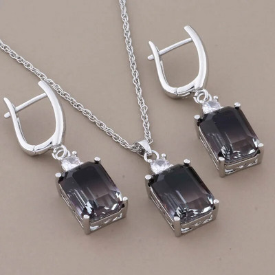 Cercei pătrați cu zircon de lux de înaltă calitate Seturi de bijuterii suspendate pentru femei Seturi de cercei la modă de culoare aur roz 585