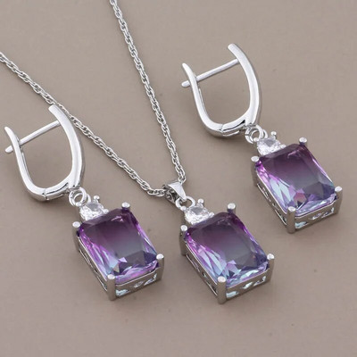 Cercei pătrați cu zircon de lux de înaltă calitate Seturi de bijuterii suspendate pentru femei Seturi de cercei la modă de culoare aur roz 585