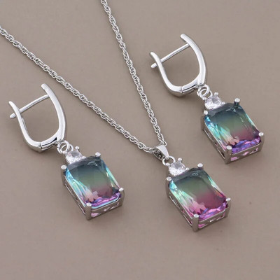 Cercei pătrați cu zircon de lux de înaltă calitate Seturi de bijuterii suspendate pentru femei Seturi de cercei la modă de culoare aur roz 585