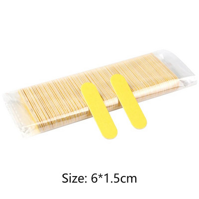 100 vnt/stal. Mini medienos nagų dailės dildės Spalvingos medinės lazdelės nagų šlifavimo manikiūro įrankis 180/240 grūdėtumo vienkartinis dvipusis įrankis