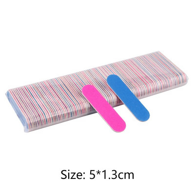 100 vnt/stal. Mini medienos nagų dailės dildės Spalvingos medinės lazdelės nagų šlifavimo manikiūro įrankis 180/240 grūdėtumo vienkartinis dvipusis įrankis