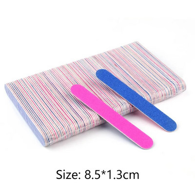 100 vnt/stal. Mini medienos nagų dailės dildės Spalvingos medinės lazdelės nagų šlifavimo manikiūro įrankis 180/240 grūdėtumo vienkartinis dvipusis įrankis