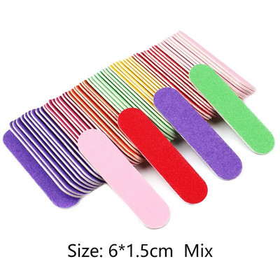 100 vnt/stal. Mini medienos nagų dailės dildės Spalvingos medinės lazdelės nagų šlifavimo manikiūro įrankis 180/240 grūdėtumo vienkartinis dvipusis įrankis