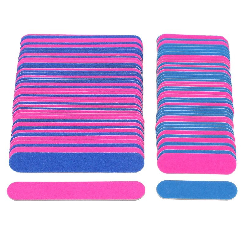 100 vnt/stal. Mini medienos nagų dailės dildės Spalvingos medinės lazdelės nagų šlifavimo manikiūro įrankis 180/240 grūdėtumo vienkartinis dvipusis įrankis