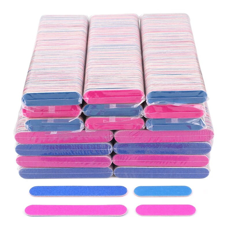 100 vnt/stal. Mini medienos nagų dailės dildės Spalvingos medinės lazdelės nagų šlifavimo manikiūro įrankis 180/240 grūdėtumo vienkartinis dvipusis įrankis