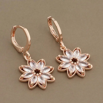 New Trend Earrings 585 Rose Gold Χρώμα κρεμαστά σκουλαρίκια Stes for Women Fashion Υψηλής ποιότητας Σετ κοσμημάτων με λουλούδια από φυσικό ζιργκόν