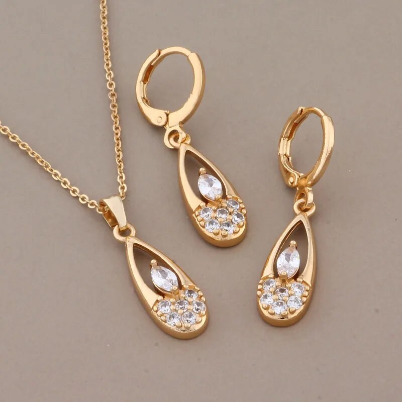 Nauji blizgūs natūralaus cirkonio auskarų rinkiniai moterims Trend Gold Color Bride Vestuvėms Prabangus kokybiškas papuošalų rinkinys Dovana