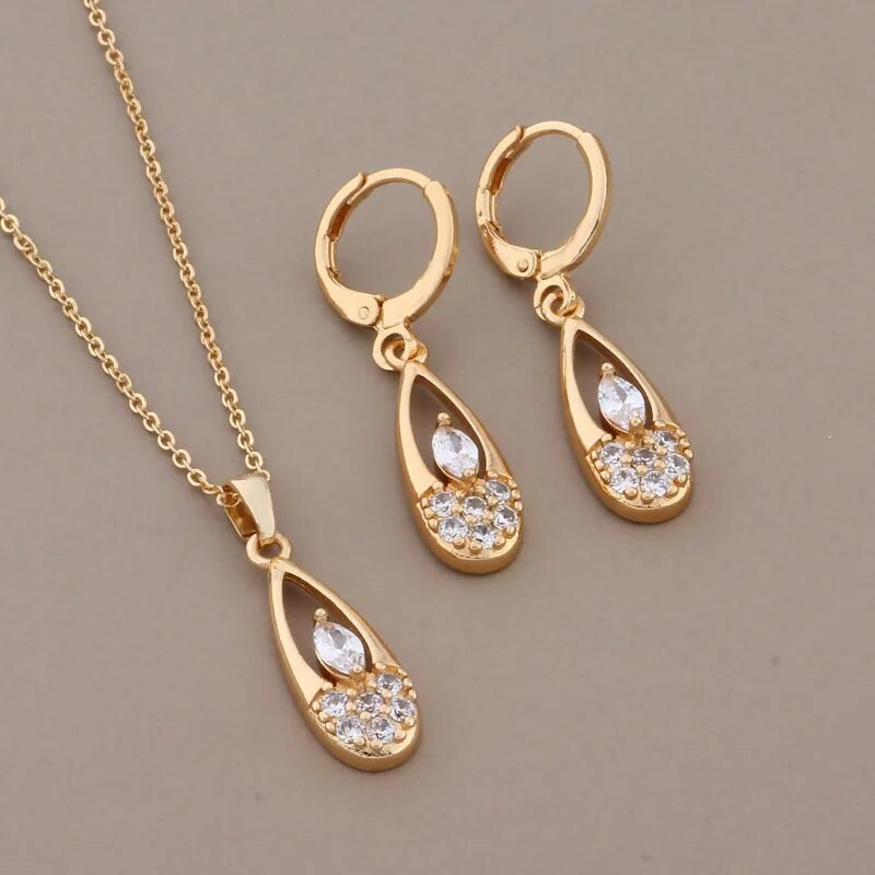 Nauji blizgūs natūralaus cirkonio auskarų rinkiniai moterims Trend Gold Color Bride Vestuvėms Prabangus kokybiškas papuošalų rinkinys Dovana