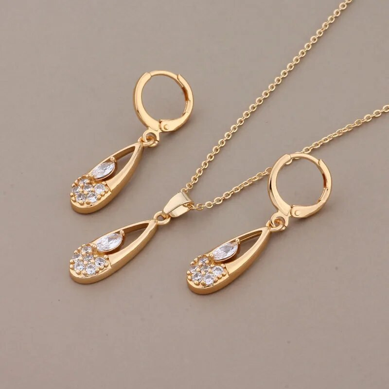 Nauji blizgūs natūralaus cirkonio auskarų rinkiniai moterims Trend Gold Color Bride Vestuvėms Prabangus kokybiškas papuošalų rinkinys Dovana