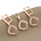 Luksuslikud naiste komplektid Kõrvarõngad ja ripats Kvaliteetsed läikiva kuupmeetri tsirkooniumoksiidist ehtekomplektid 585 roosa kullavärvi ehtekomplektid