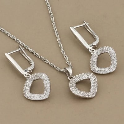 Luksuslikud naiste komplektid Kõrvarõngad ja ripats Kvaliteetsed läikiva kuupmeetri tsirkooniumoksiidist ehtekomplektid 585 roosa kullavärvi ehtekomplektid