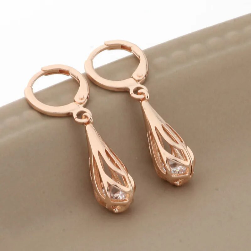 Trendi nakit od 585 ružičastog zlata, šuplje viseće naušnice i setovi privjesaka za žene, prirodni cirkon, luksuzni set nakita kvalitete