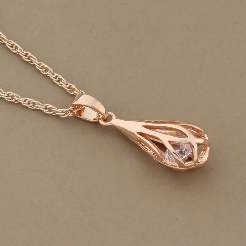 Trendi nakit od 585 ružičastog zlata, šuplje viseće naušnice i setovi privjesaka za žene, prirodni cirkon, luksuzni set nakita kvalitete