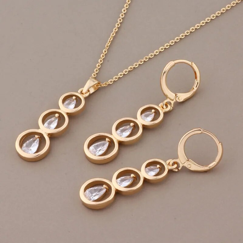New Trend 2023 kvaliteetne valge naturaalsest tsirkoonist lihtsad kõrvarõngad ja ripatsite komplektid, luksuslik elegantne naiste komplekt