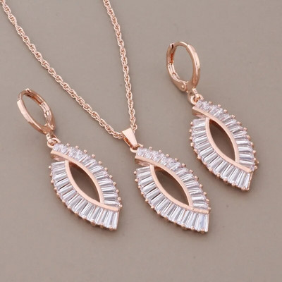 Uue moe luksusliku kvaliteediga ehtekomplektid 585 roosikulla värvi naturaalsest tsirkoonist suur kõrvarõnga ja ripatsiga elegantne naiste komplekt