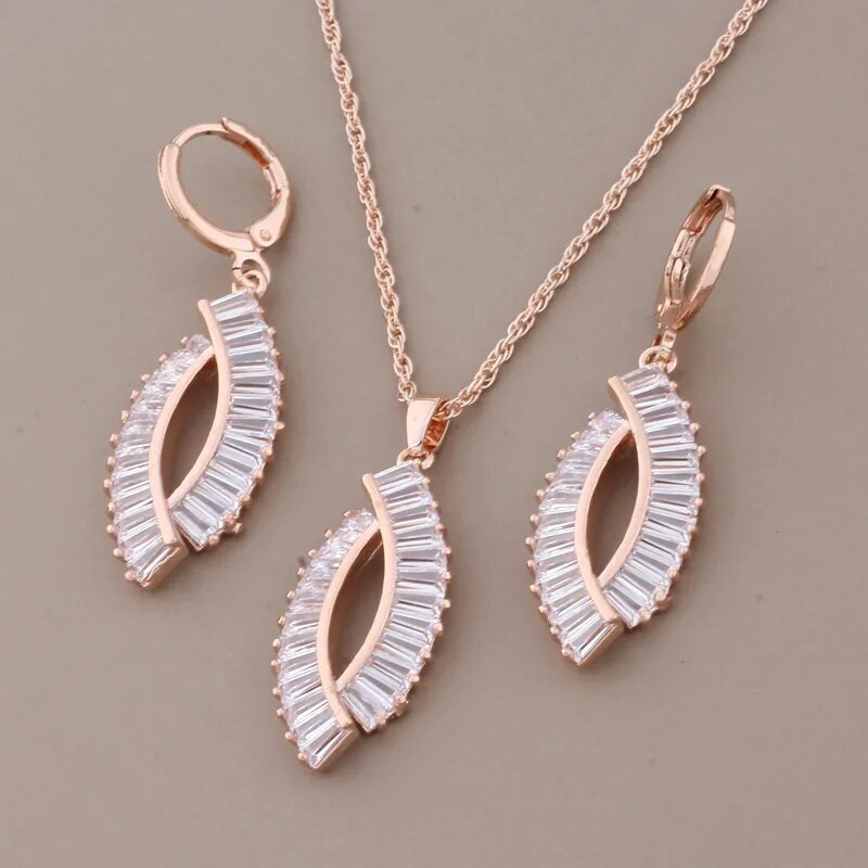 Uue moe luksusliku kvaliteediga ehtekomplektid 585 roosikulla värvi naturaalsest tsirkoonist suur kõrvarõnga ja ripatsiga elegantne naiste komplekt