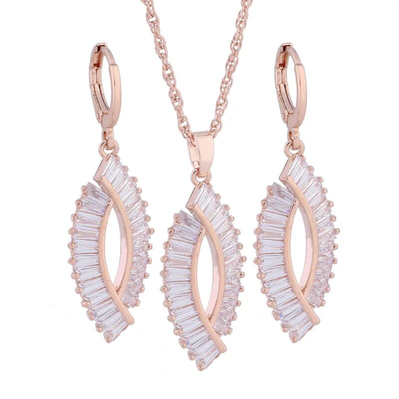 Uue moe luksusliku kvaliteediga ehtekomplektid 585 roosikulla värvi naturaalsest tsirkoonist suur kõrvarõnga ja ripatsiga elegantne naiste komplekt