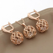 Jauni liela raksta dobi juvelierizstrādājumu komplekti 585 rožu zelta krāsā ar kubiskā cirkonija oksiju sievietēm, grebti unikāli modes juvelierizstrādājumu komplekti