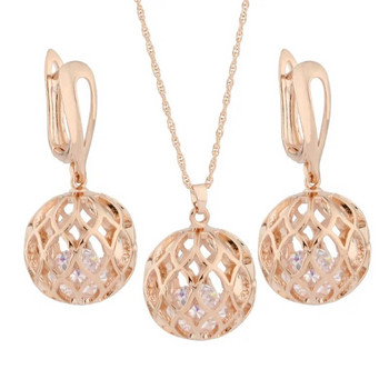 Νέα Big Pattern Hollow Κοσμήματα Σετ 585 Ροζ χρυσό χρώμα με κυβικά ζιργκόν Γυναικεία σκαλιστά Μοναδικά σετ κοσμημάτων μόδας