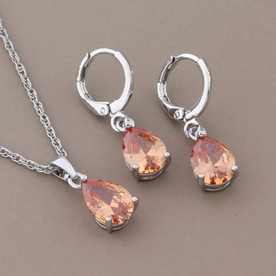 Luksusa auskaru un kulonu komplekti 585 rožu zelta krāsā dabīgs cirkons Moderns sieviešu kāzu rotaslietu komplekts