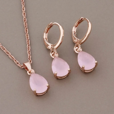 Luksusa auskaru un kulonu komplekti 585 rožu zelta krāsā dabīgs cirkons Moderns sieviešu kāzu rotaslietu komplekts