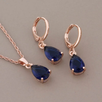 Luksusa auskaru un kulonu komplekti 585 rožu zelta krāsā dabīgs cirkons Moderns sieviešu kāzu rotaslietu komplekts